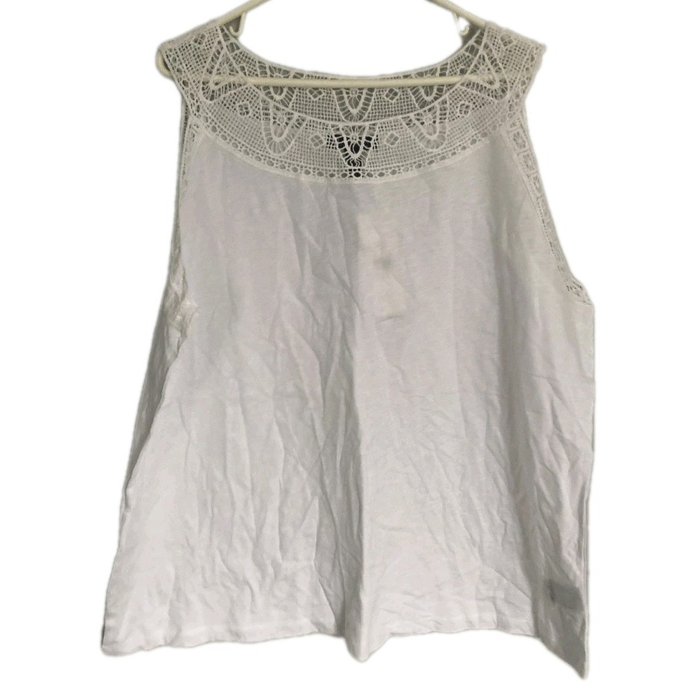 Lauren Ralph Lauren Tank Top Women 3X Wht Crochet Lace Scoop Neck Sleeveless NWT